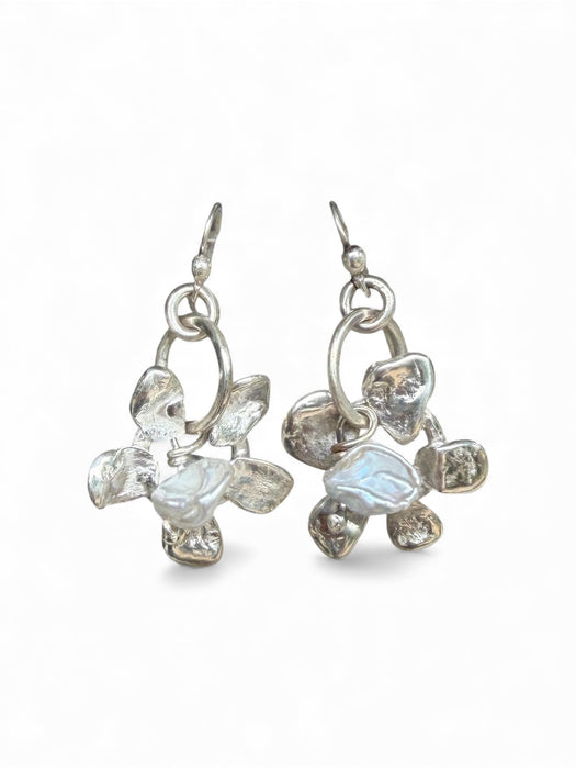Silver and pearl flower earrings