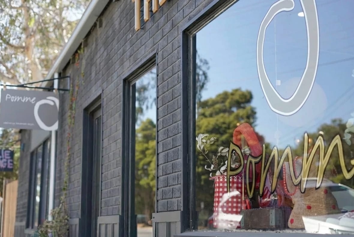Pomme storefront with a decorative sign in window in Moorooduc Victoria