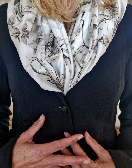 Silk satin nature scarf | 90 x 90