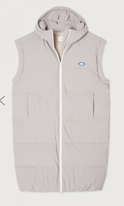 Padded hooded sleeveless long jacket