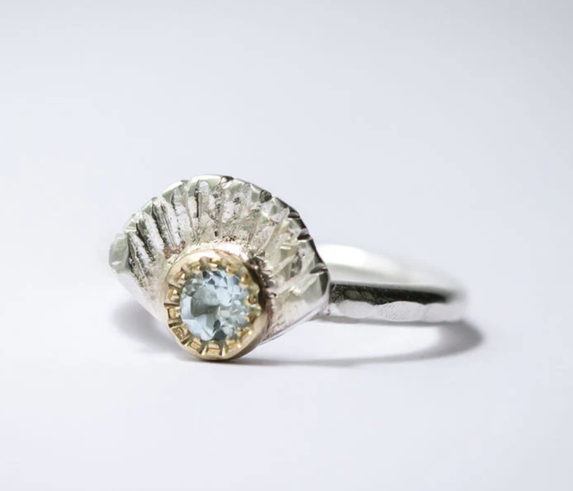 Bay of fires ring with gold & blue topaz