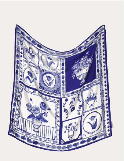 Lyon tile cobalt silk scarf