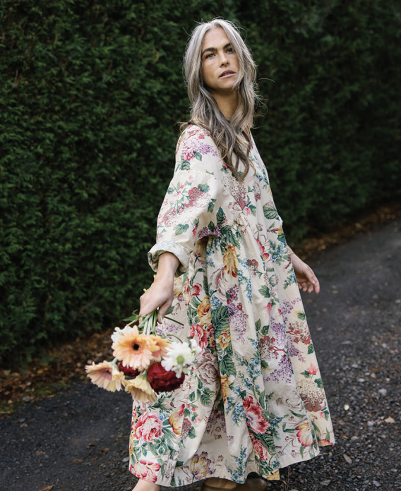 Nomi floral bouquet cotton poplin dress