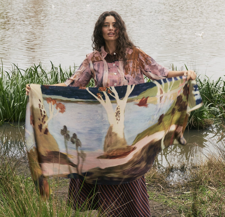 Night Herons wool scarf / shawl