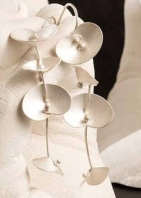 Hanging matt silver orchid earrings