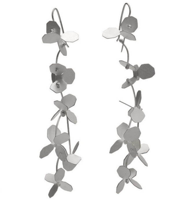 Silver hydrangea drop earrings