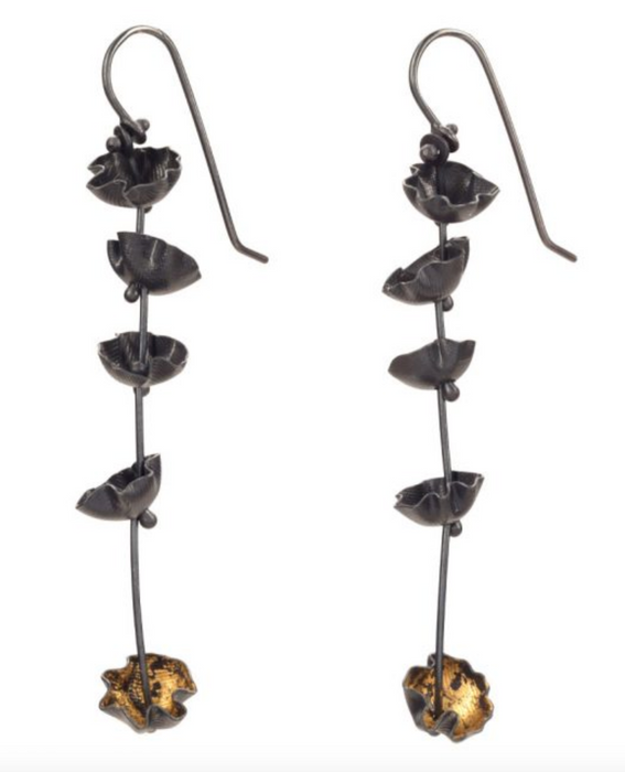 Lavender earrings in oxidised silver & gold leaf