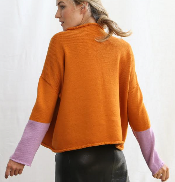 Merino tip sleeve roll neck sweater