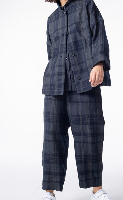 Wool linen check trouser