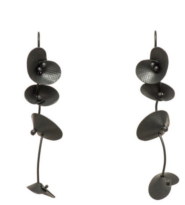 Hanging oxidised silver orchid earrings