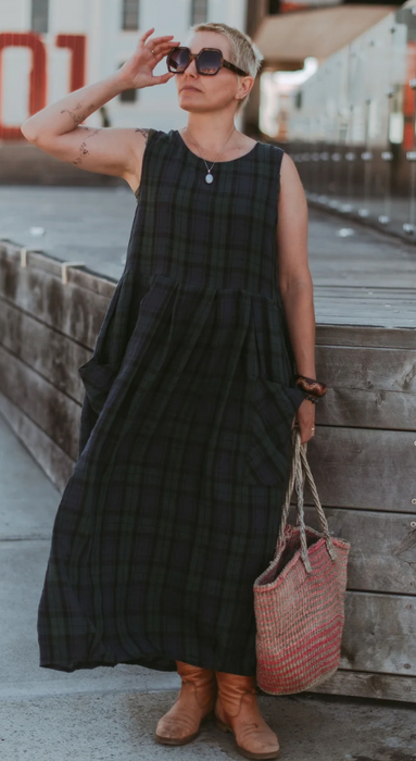 Plaid linen sleeveless dress