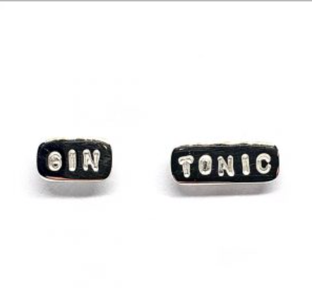 Silver text studs "gin & tonic"