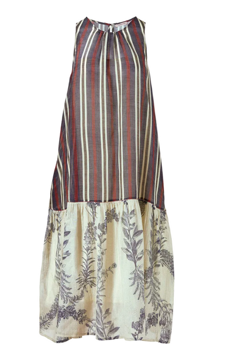 Striped dress with floral skirt on a white background