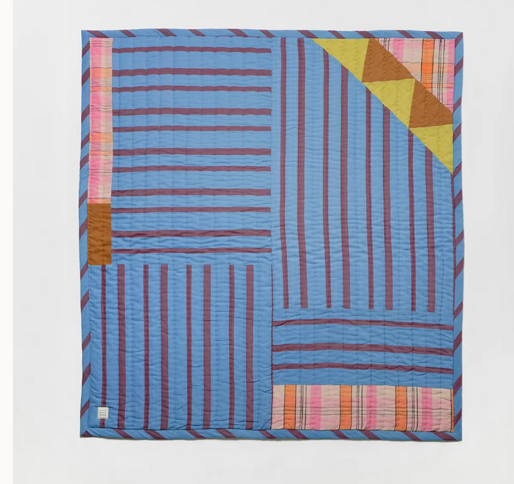 Kantha quilt - raspberry stripe