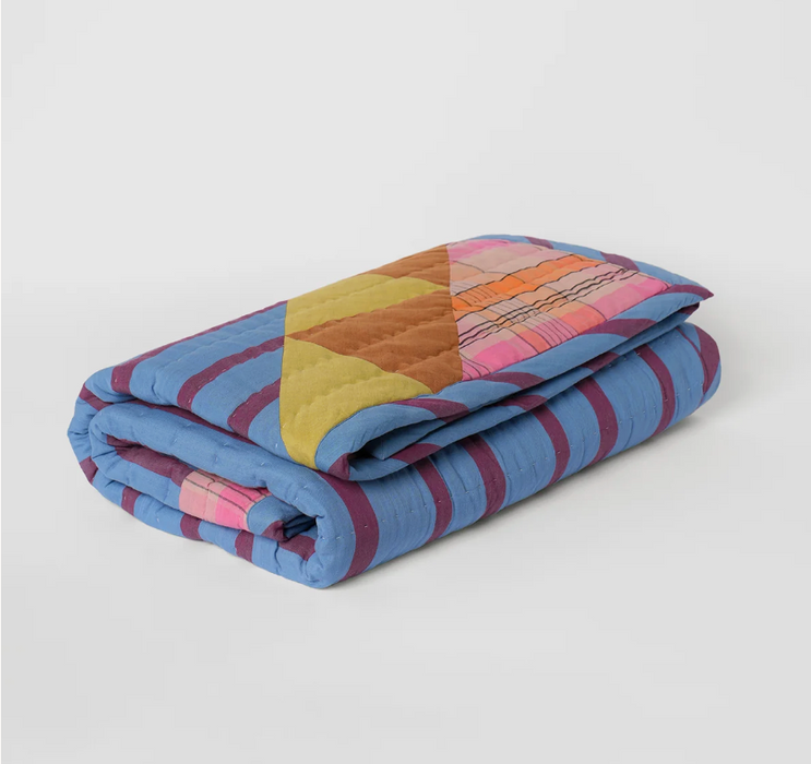 Kantha quilt - raspberry stripe