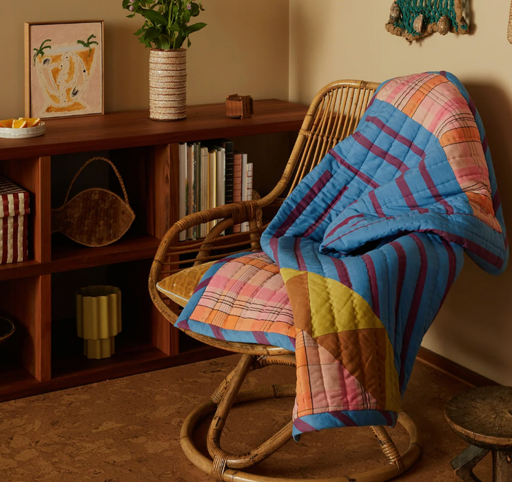 Kantha quilt - raspberry stripe