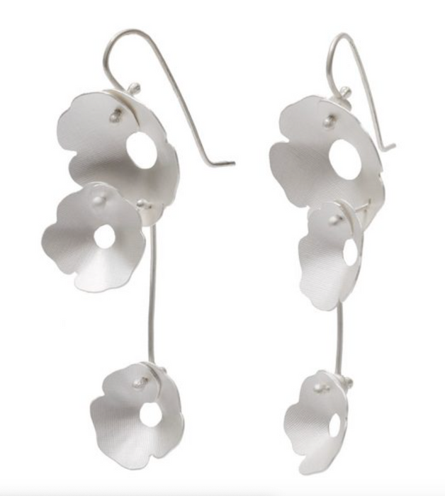 Anemone three flower silver hook earrings