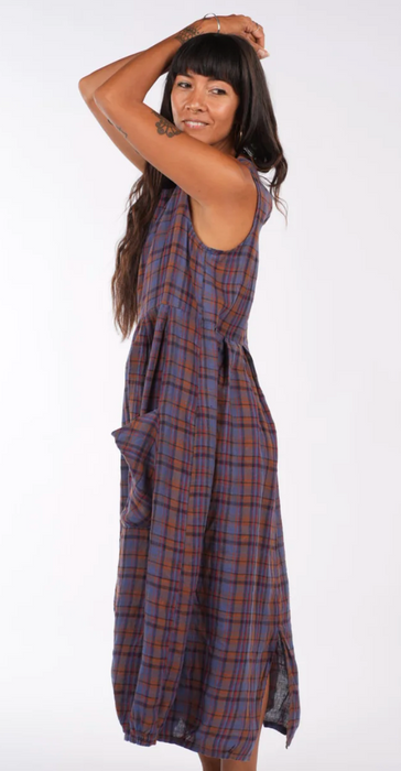 Plaid linen sleeveless dress