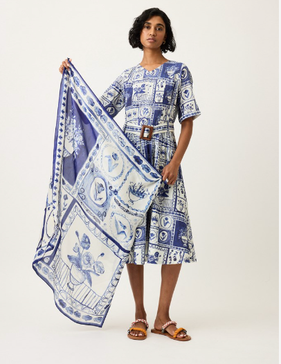 Lyon tile cobalt silk scarf