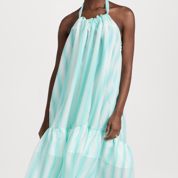 Noni halter dress in mint and white