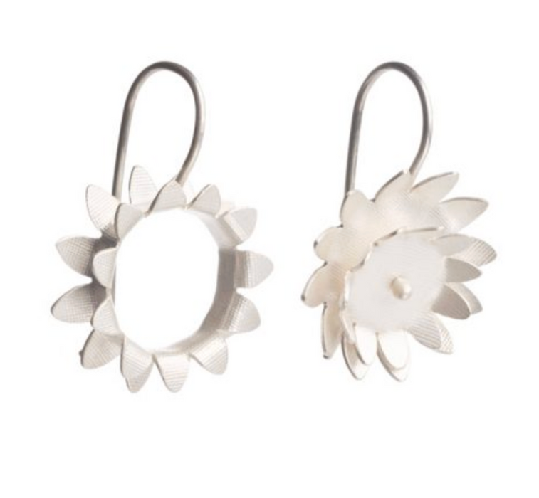 Day & night silver sunflower hook earrings