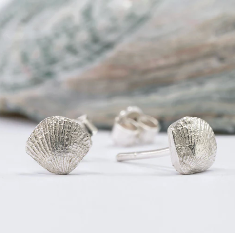 Silver shell or flower studs