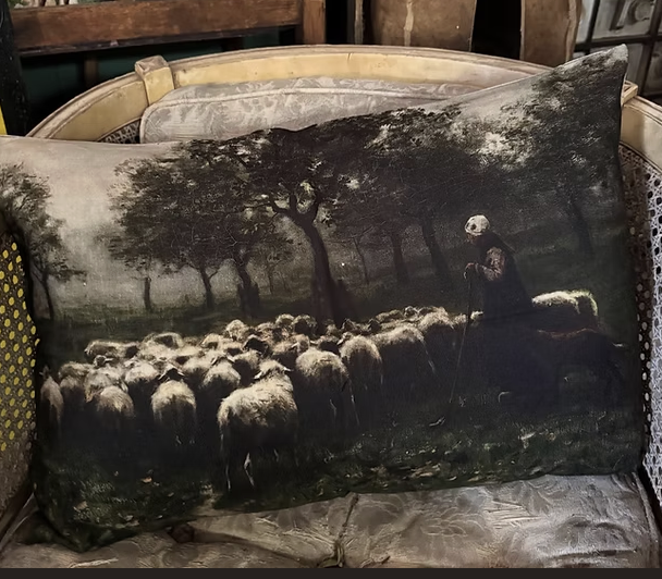Shepherd girl linen cushion