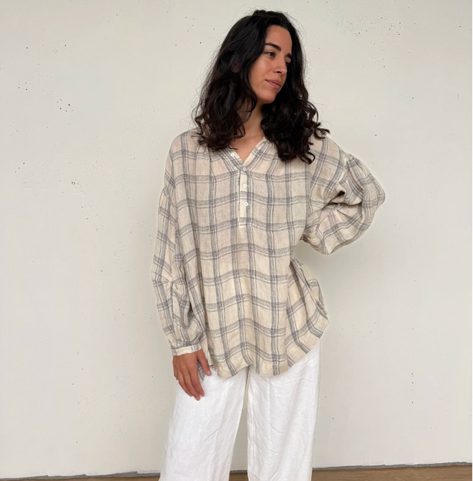 Cream check blouse