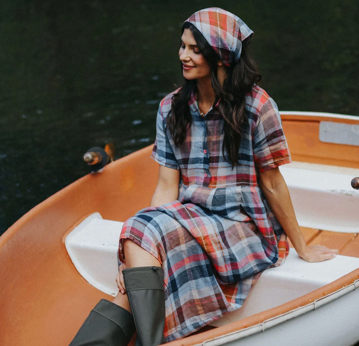 Madras check linen dress