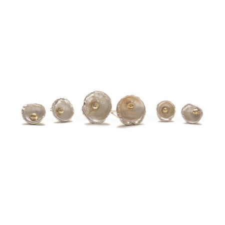 Shimara Carlow acorn cup stud earrings in sterling silver and 18ct gold, XXS and XS sizes