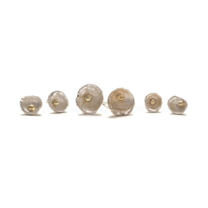 Shimara Carlow acorn cup stud earrings in sterling silver and 18ct gold, XXS and XS sizes