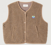 American Vintage fleece boucle vest in nutmeg brown, flat lay with snap buttons