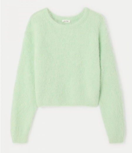 American Vintage Nib fluffy knit jumper in mint green, flat lay