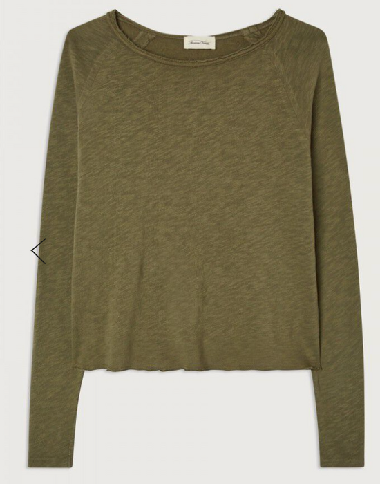 American Vintage Sonoma boat neck long sleeve tee in olive green vintage bush, flat lay