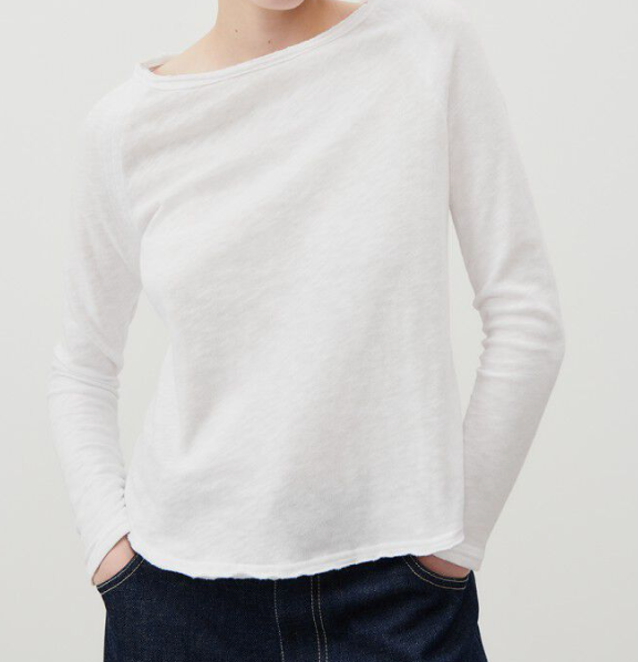 American Vintage Sonoma boat neck long sleeve tee in white, worn with dark jeans