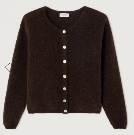 American Vintage Vito cardigan in coffee brown, flat lay with pearl buttons