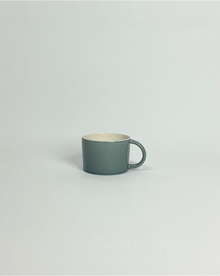 Anne Black Candy Cup Wide in petrol blue-grey glaze, hand-thrown porcelain wide coffee mug