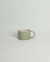 Anne Black Candy Cup Wide in sage green glaze, hand-thrown porcelain wide coffee mug