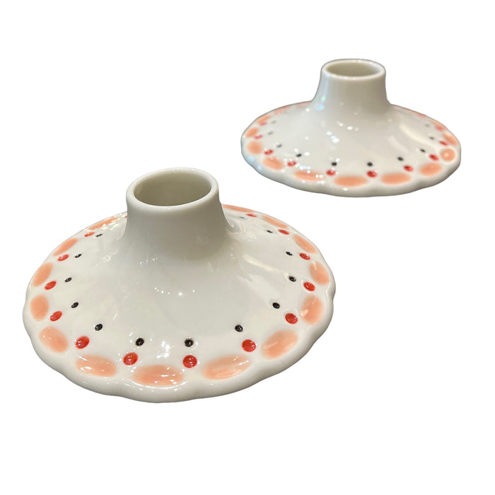 Anne Black dot patterned candlestick holder in pink