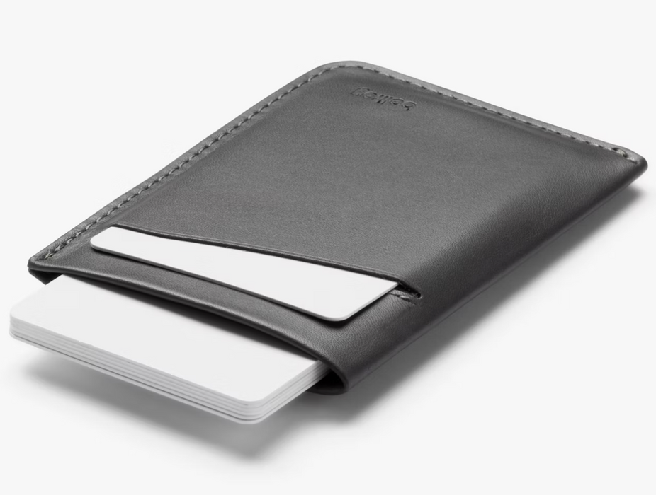 Bellroy Card Sleeve wallet in charcoal/cobalt with cards in the outer slot