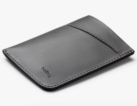 Bellroy Card Sleeve slim leather wallet in charcoal/cobalt, front view