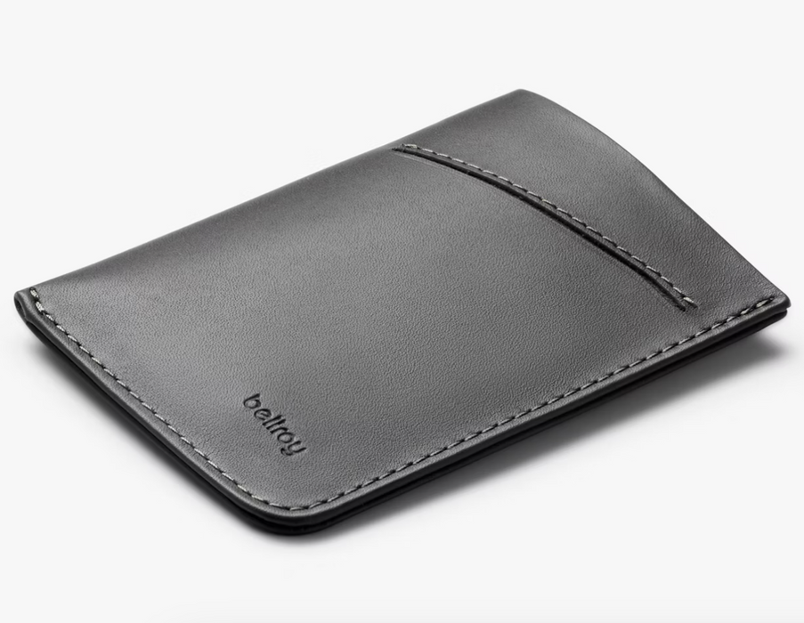 Bellroy Card Sleeve slim leather wallet in charcoal/cobalt, front view