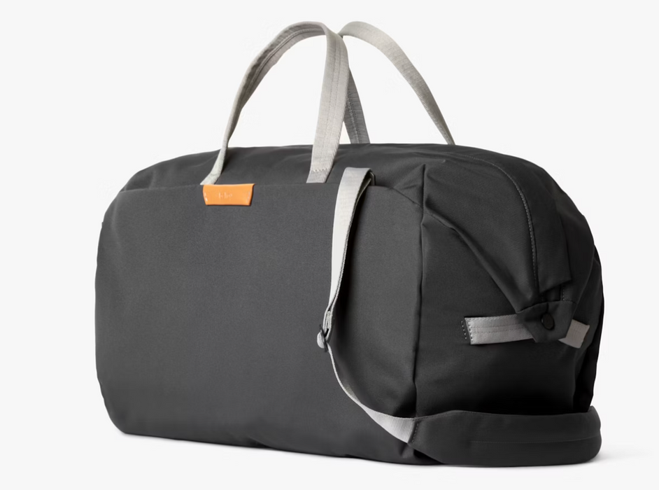 Bellroy Classic Weekender bag in slate with grey handles and shoulder strap