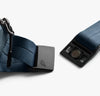 Bellroy Laneway belt bag in blue steel, close-up of the strap buckle