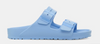 Birkenstock Arizona EVA stealth buckle slide in light blue, side view