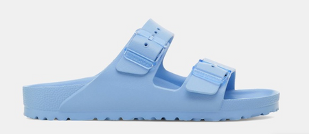 Birkenstock Arizona EVA stealth buckle slide in light blue, side view