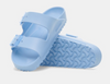 Birkenstock Arizona EVA stealth buckle slide in light blue, showing the sole