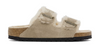 Birkenstock Arizona shearling sandal in taupe suede, side view