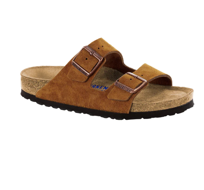 Birkenstock Arizona soft footbed sandal in mink suede, side view