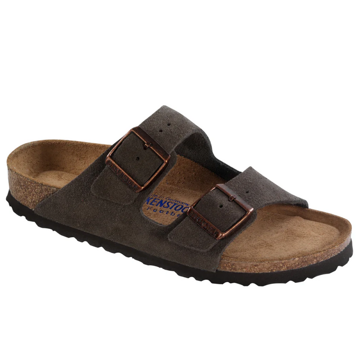 Birkenstock Arizona soft footbed sandal in mocha suede, side view